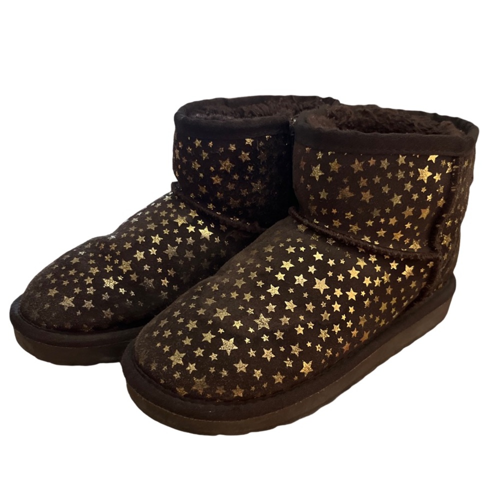 Crown Vintage Girls Mini Faux Fur Metallic Star Suede Ankle Boots size 5